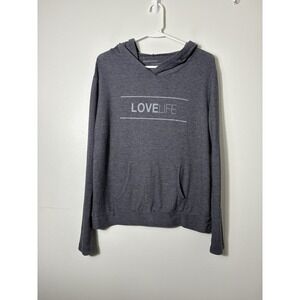 good hyouman Love Life Hooded Pullover sweatshirt Xs/S Gray Classic Wash Wear
